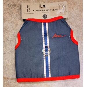 NEW XS ED Ellen DeGeneres Denim Comfort Dog Harness Red Trim Love EHN-918X NEW